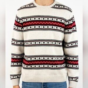 Chaps Logan Men’s Large Chunky Knit Crew Neck Holiday Sweater Red White Winter